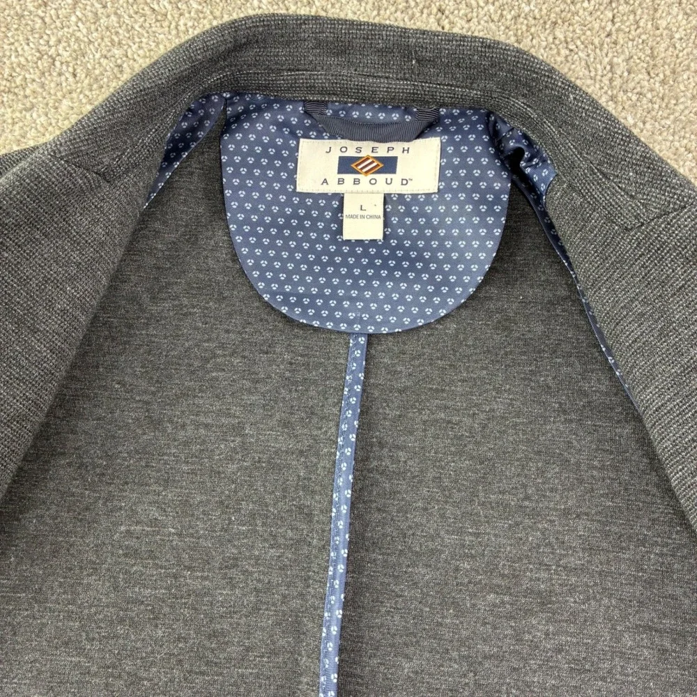 Joseph Abboud Mens‎ L Gray Textured Knit Blazer Sport Coat Elbow Patches Career
